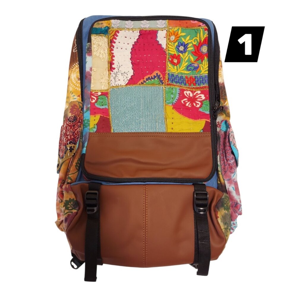SALE! NWT Large Patchwork and Vegan Leather Backpack/Laptop Bag - Picture 2 of 7